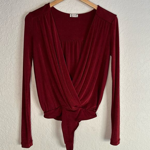 Intimately Free People Burgundy Red Fall Vampire Bodysuit Dark Goth Boho Indie - Picture 1 of 6